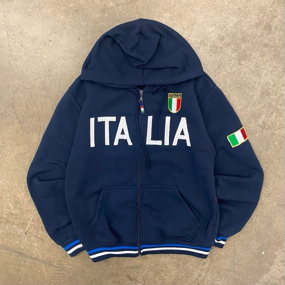 Vintage Y2K Italy Soccer Italia Full Zip 2000s Sports Hoodie Size Medium